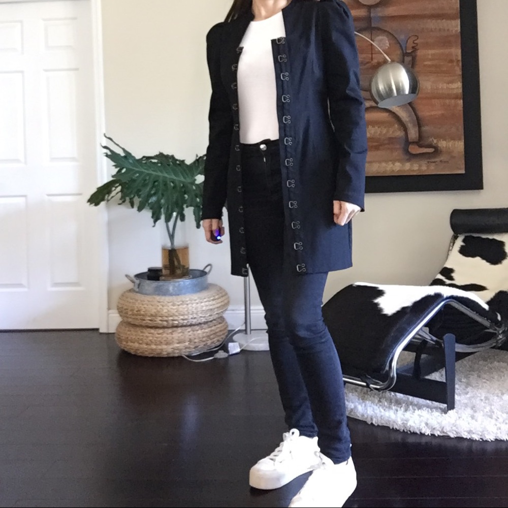 Vintage Long Black Jacket with shoulder pads